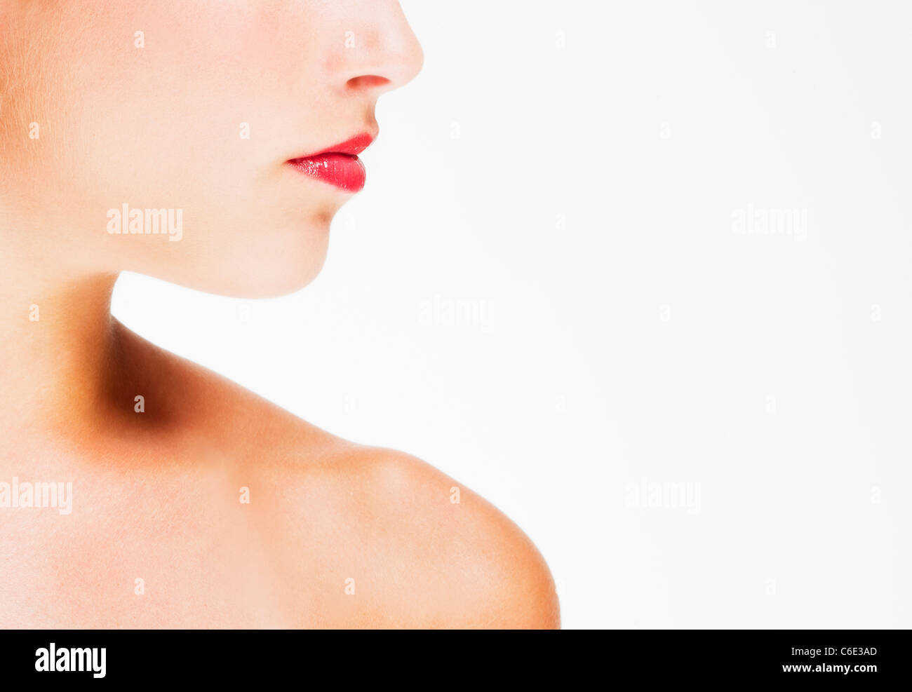 Studio shot of young woman wearing red lipstick Stock Photo