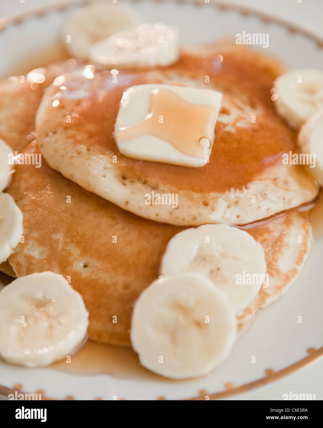 Close up of pancakes with bananas Stock Photo