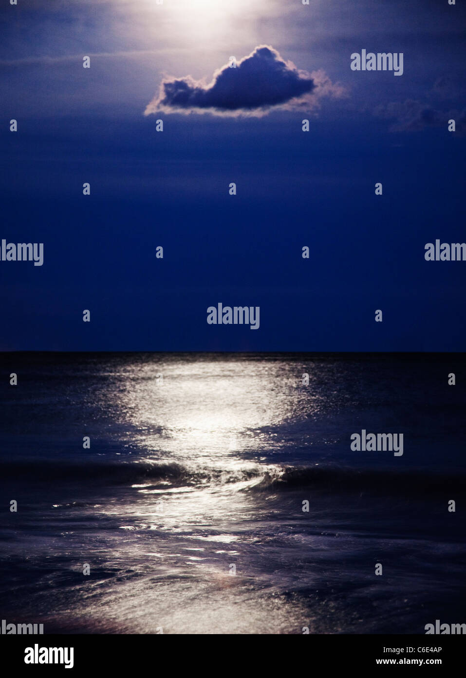 USA, New York, Queens, Rockaway Beach, Landscape with sea and moonlight