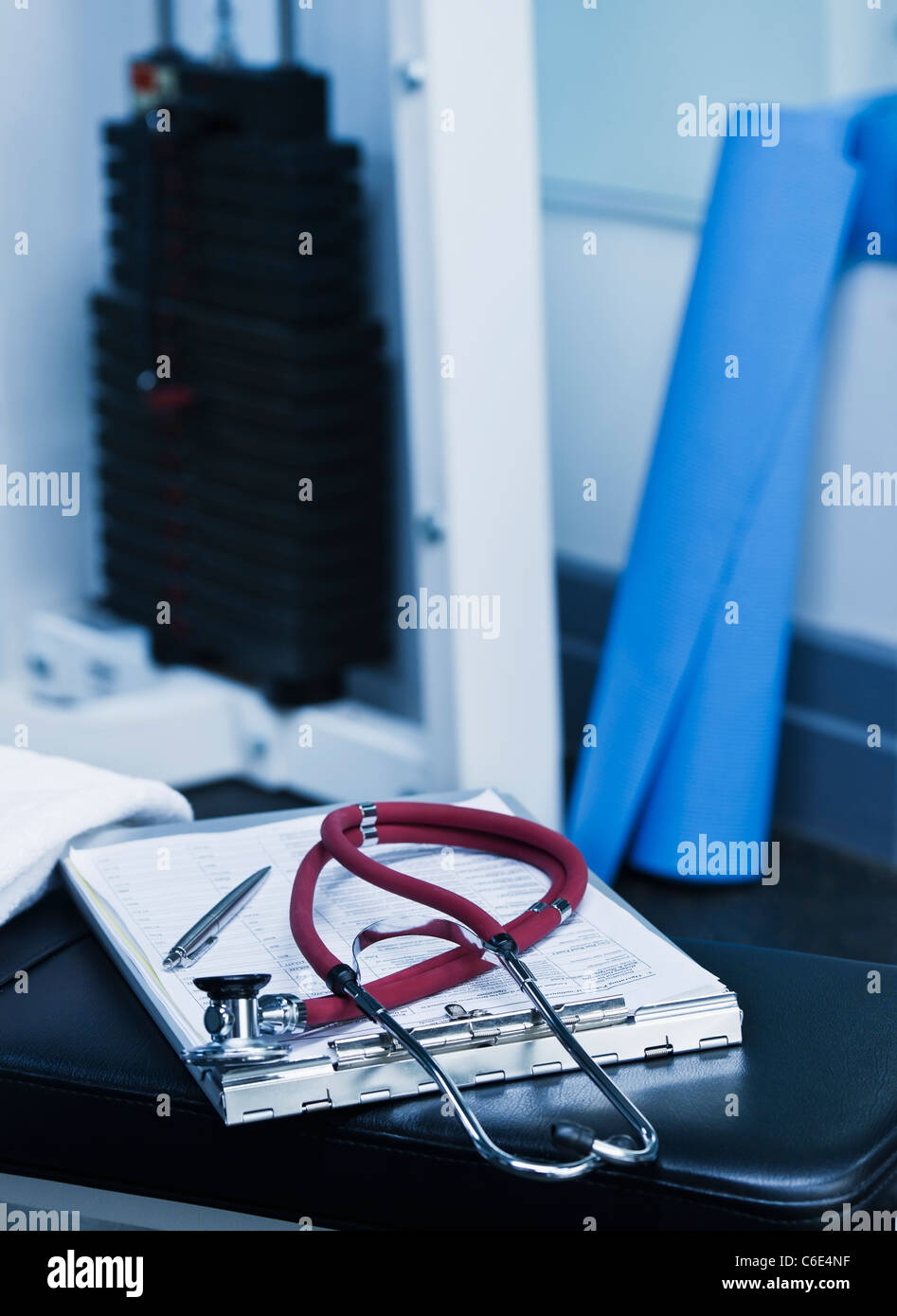 USA, New Jersey, Jersey City, Close up of stethoscope in gym Stock ...