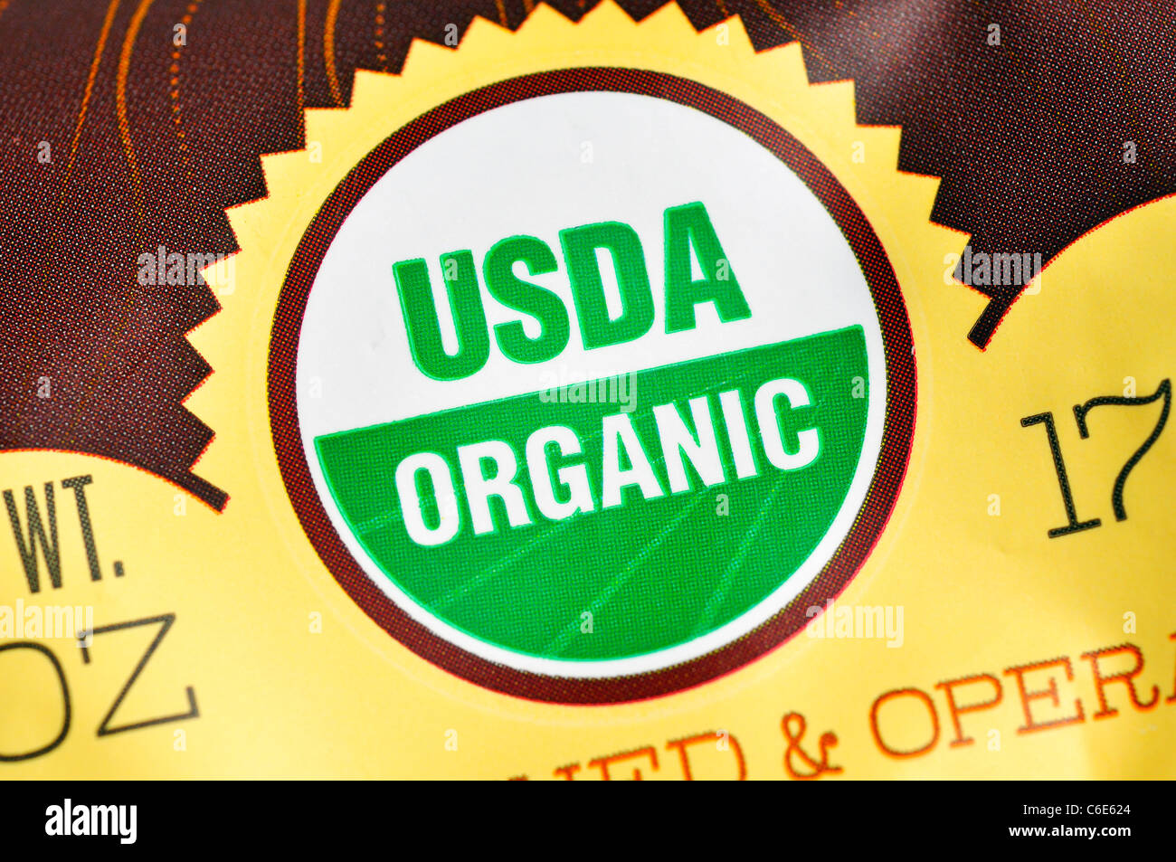 USDA organic label on food package Stock Photo