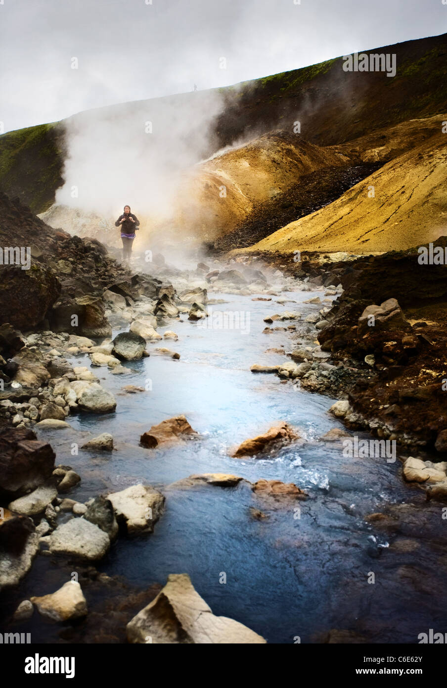 Student Hiker in Hengill Iceland Stock Photo