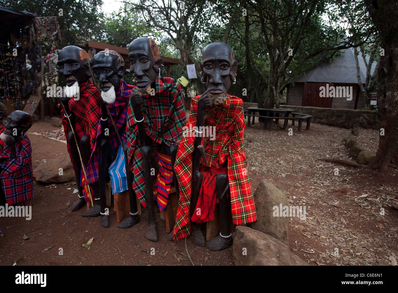 Masai warriors wearing carved wooden masks, Karin, Nairobi, Kenya