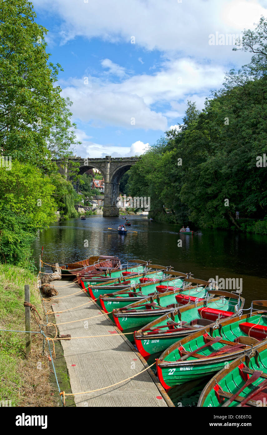 Rowing boats for hire on the River Nidd in Knaresborough, North