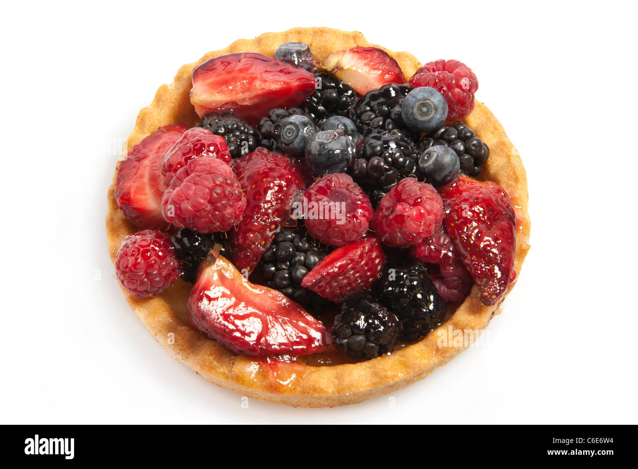 One cakes with berries on white background Stock Photo