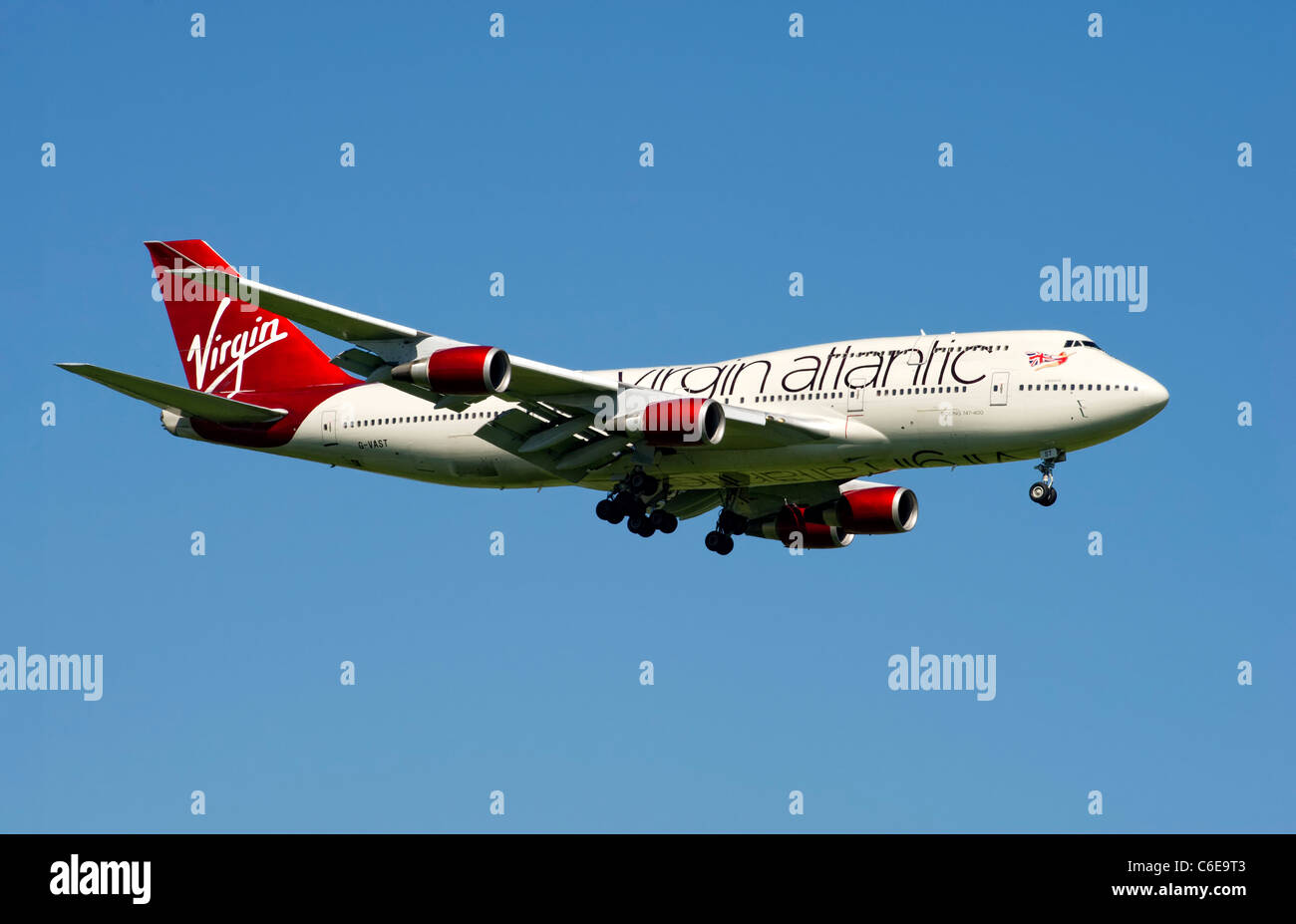 Virgin Atlantic Boeing 747 making it's approach into Manchester Airport Stock Photo