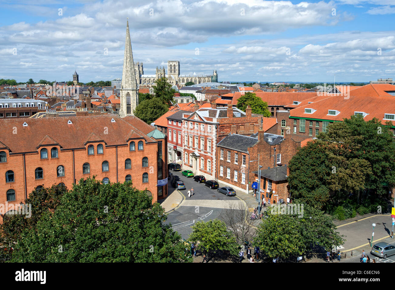 View over York city towards York Minster from the top of Clifford's Tower (York Castle) Stock Photo