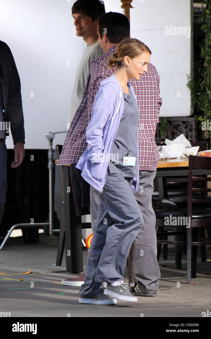 Ashton Kutcher and Natalie Portman on the set of an untitled film project by Ivan Reitman at