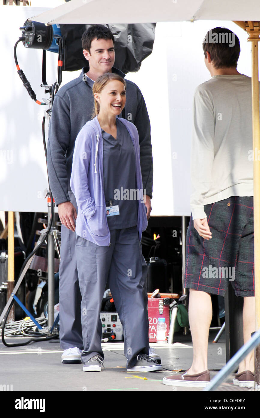 Ashton Kutcher and Natalie Portman on the set of an untitled film project by Ivan Reitman at
