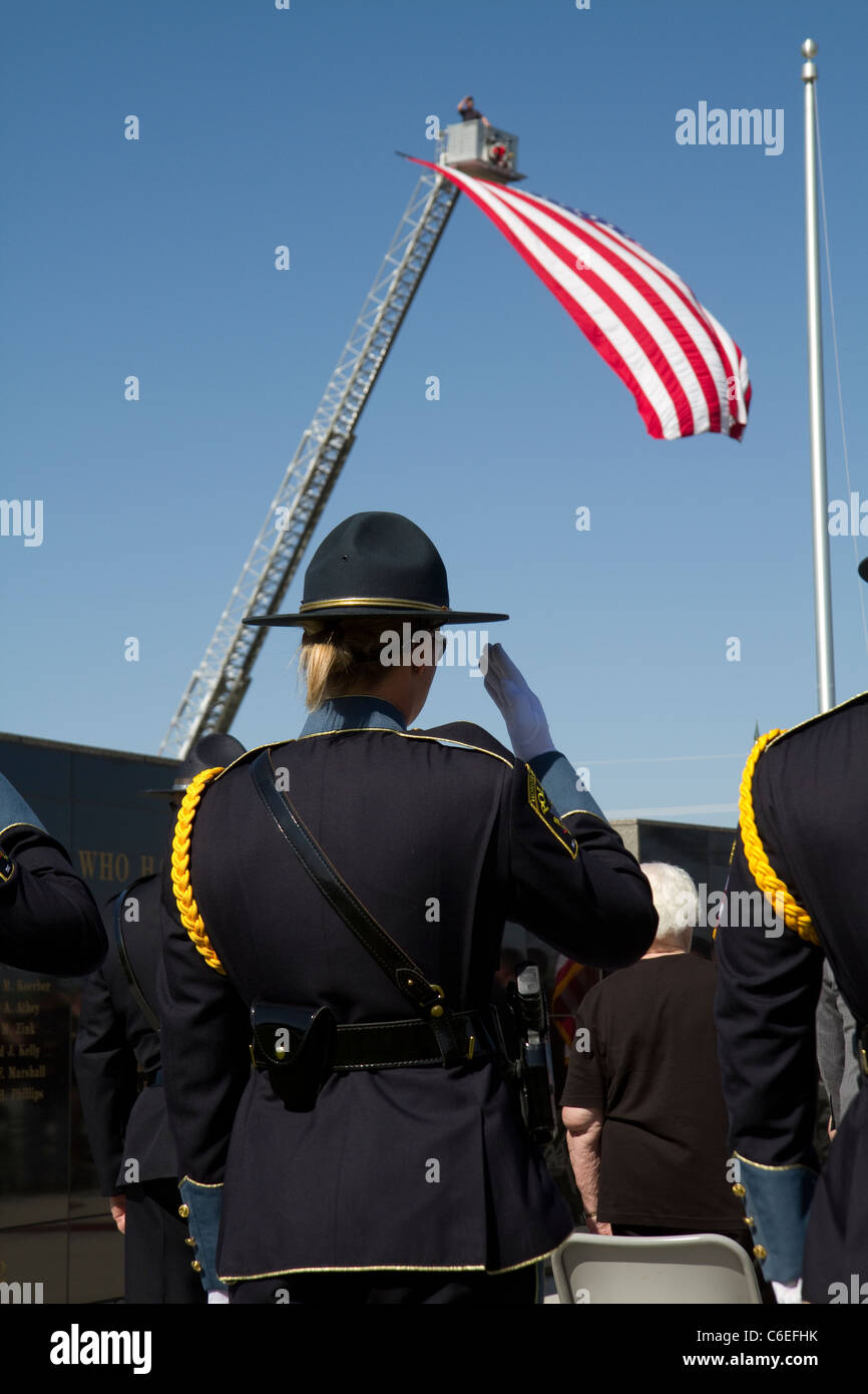 Law Enforcement Memorial ceremony, Grand Island, Nebraska 2011. State Patrol, color guard, honoring the fallen. Stock Photo