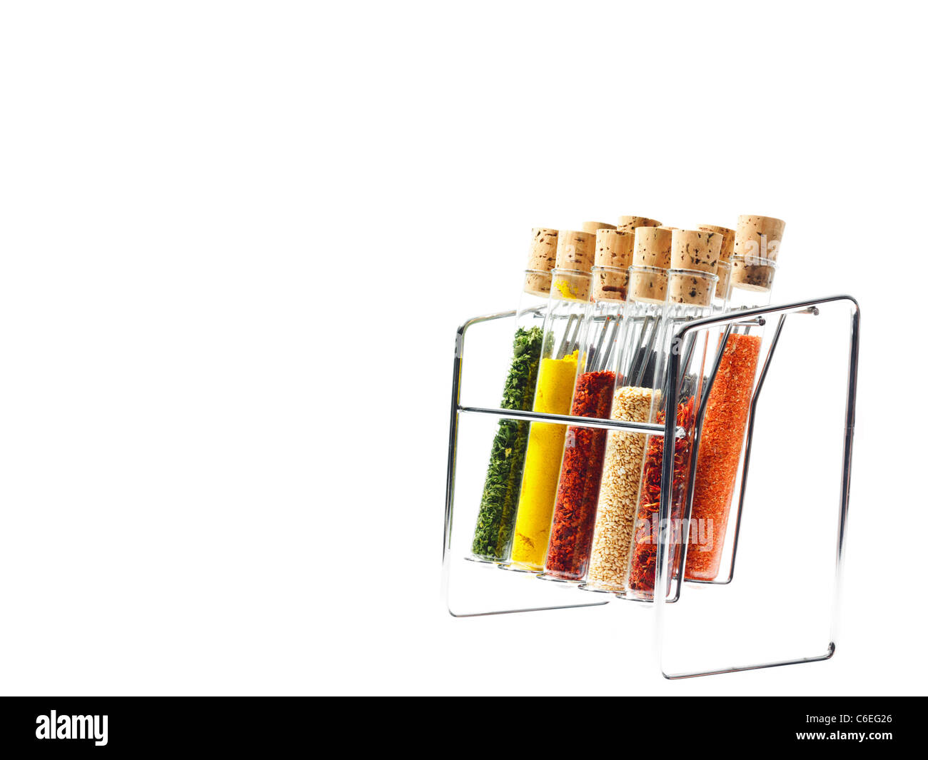 Studio shot of Spice Rack on white background Stock Photo