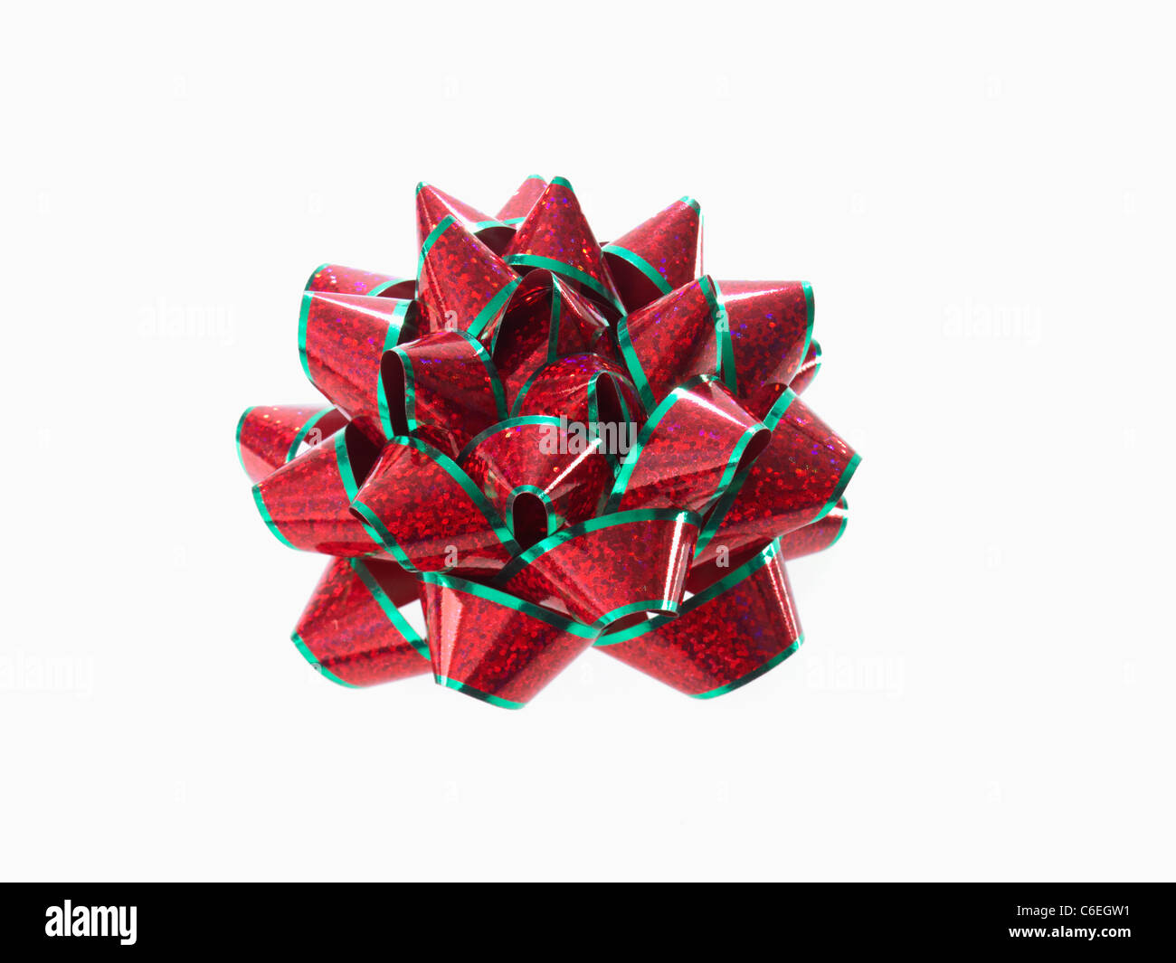 Studio shot of Red and Green Ribbon on white background Stock Photo