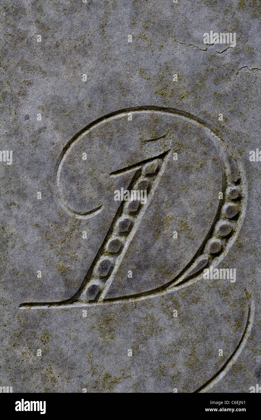 Letter D detail of slate gravestone, Leicestershire, UK Stock Photo