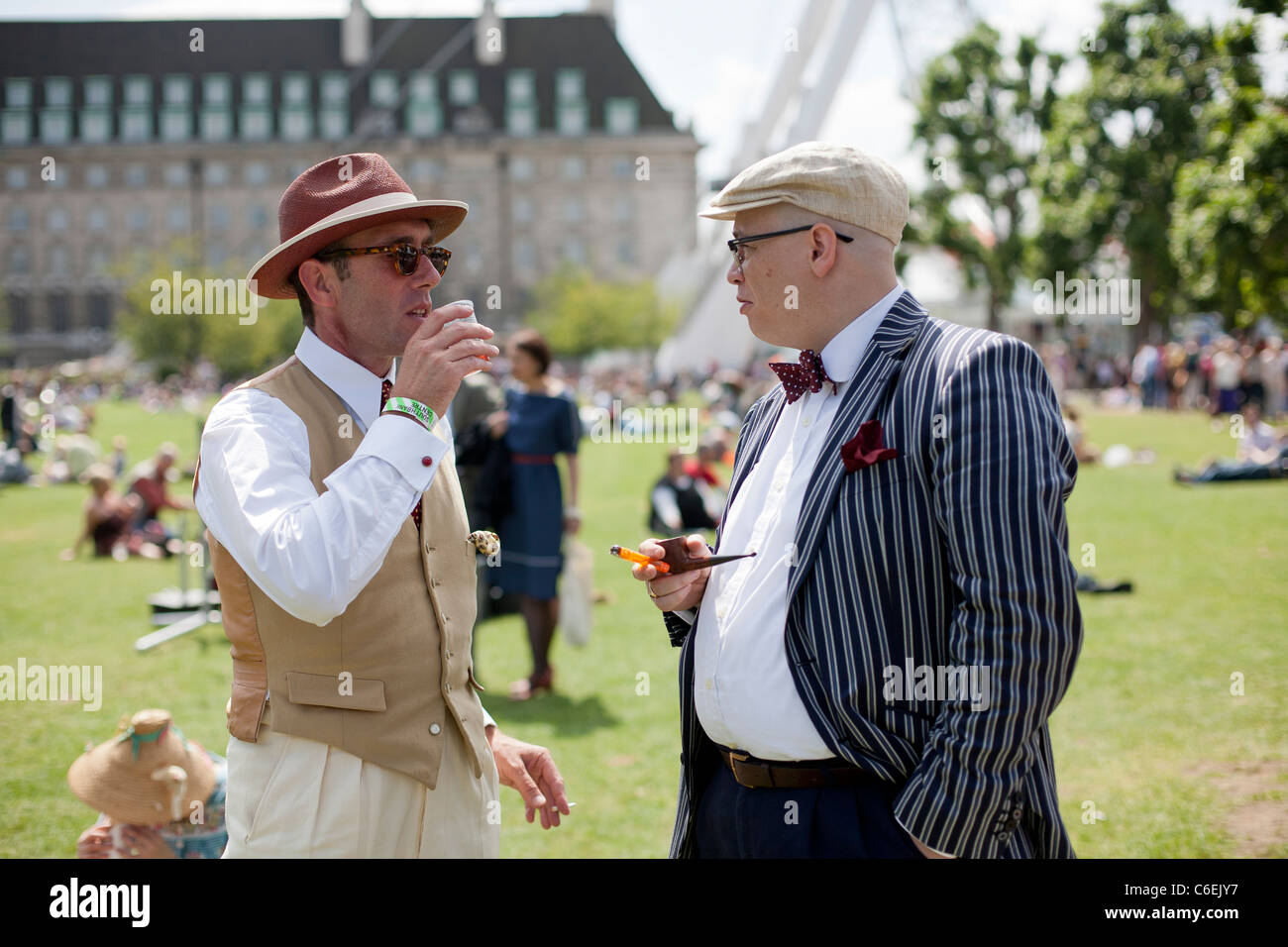 Competitors in the Chap Olympiad, Wayne Hemingway's Vintage Festival 2011 on London's South Bank. Stock Photo