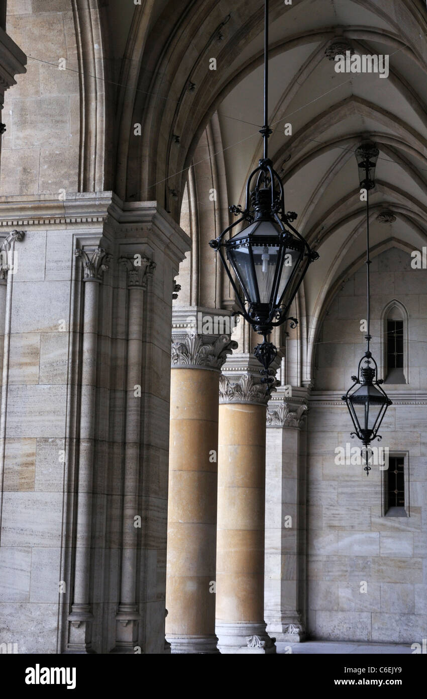 Arcades in Vienna Town Hall, Austria, Europe Stock Photo