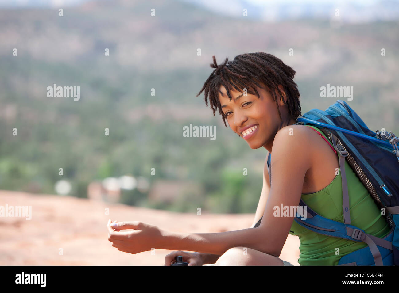 USA, Arizona, Sedona, Portrait of smiling female hiker Stock Photo