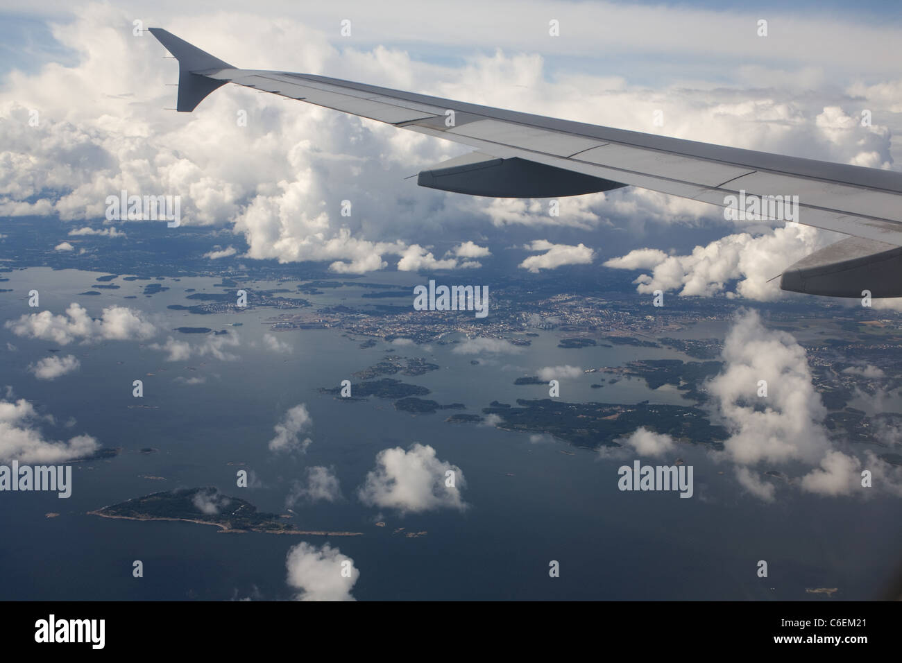 The view from the airplane window. Åland Islands Stock Photo