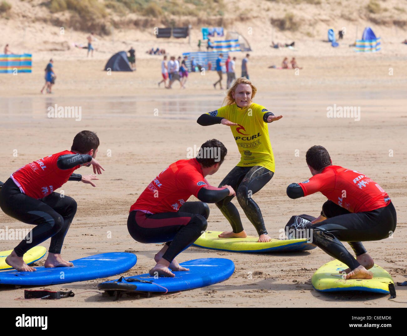 Fistral beach surfing school Newquay Cornwall England UK GB EU Europe Stock Photo