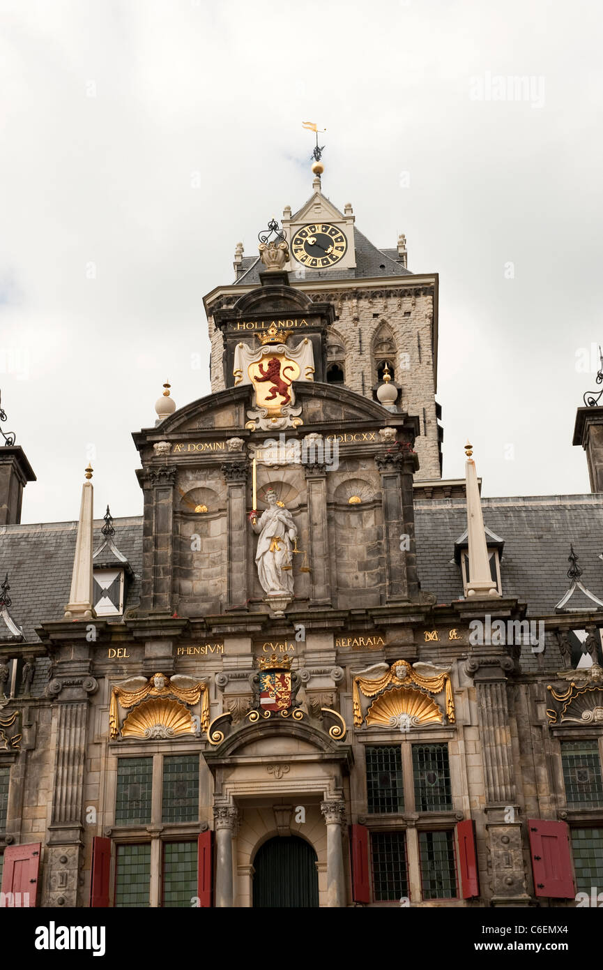 City Hall Clock Tower Delft Holland Netherlands Europe Stock Photo Alamy