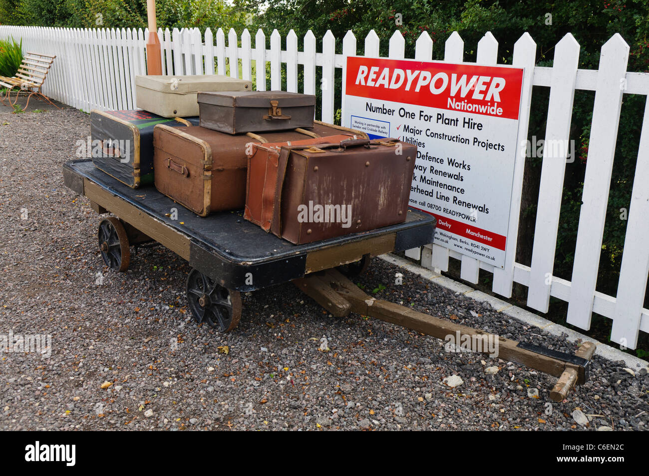 Old fashioned hand cart with luggage Stock Photo