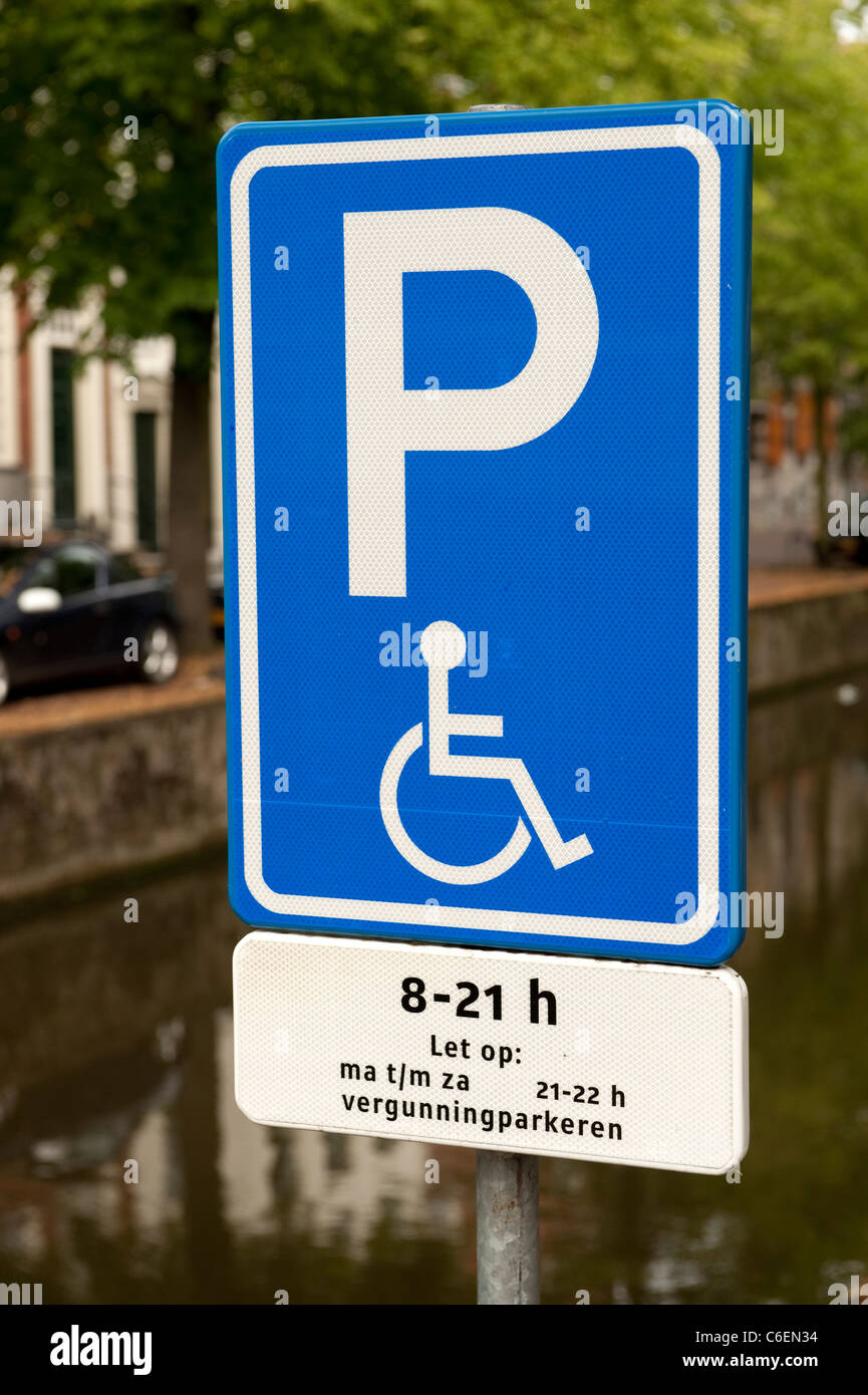 Disabled Parking Sign Delft Holland Netherlands Europe Stock Photo