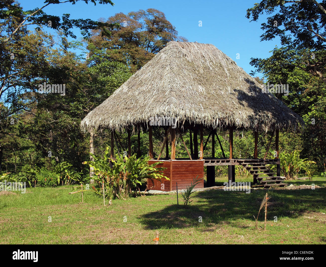 Tropical hut with thatched palm roof in Panama, Central America Stock Photo