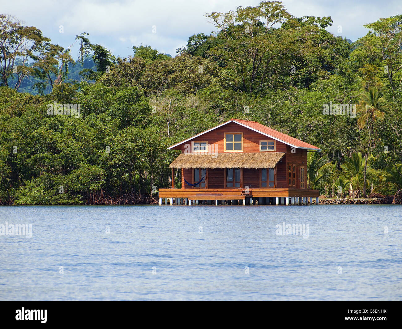 Caribbean stilt house in archipelago of Bocas del toro, Panama Stock Photo