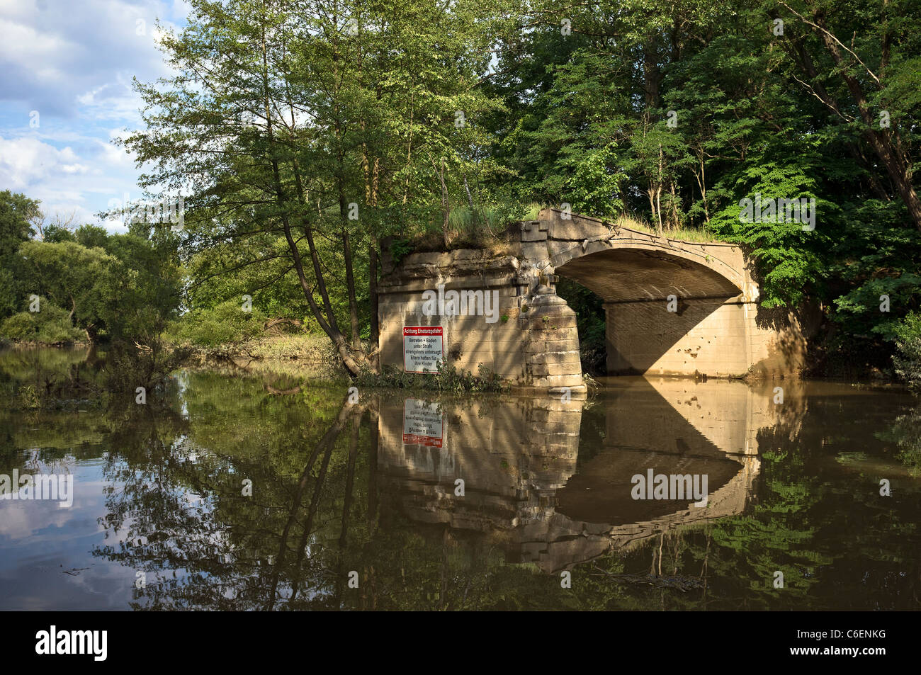 Remains of a bridge in Gross Gastrose at River Neisse, Brandenburg, Germany Stock Photo