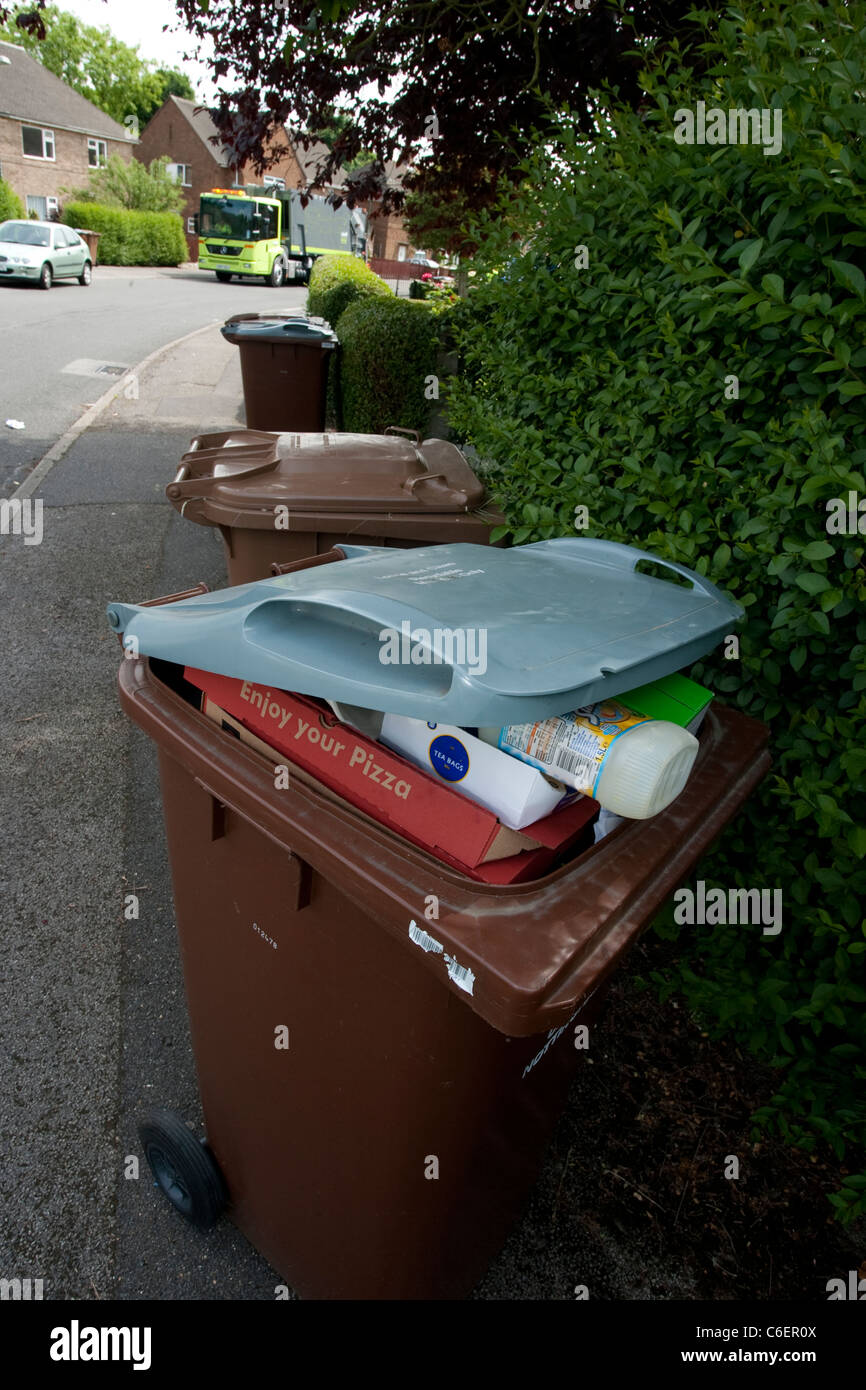 Wheelie bin collection in street Stock Photo Alamy
