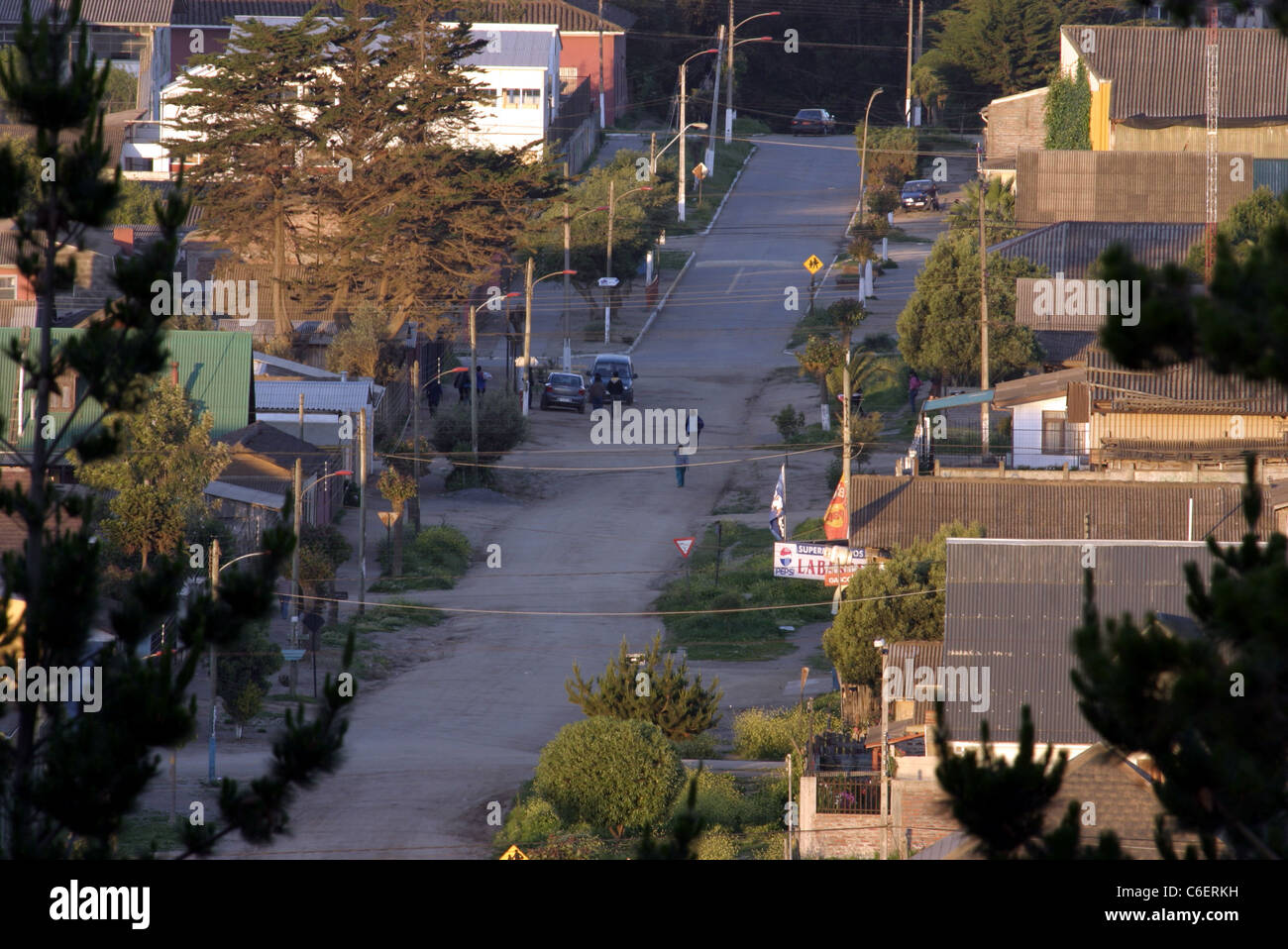 Rustic street in the popular resort town. Pichilemu, Libertador General Bernardo O'Higgins, Chile, South America Stock Photo