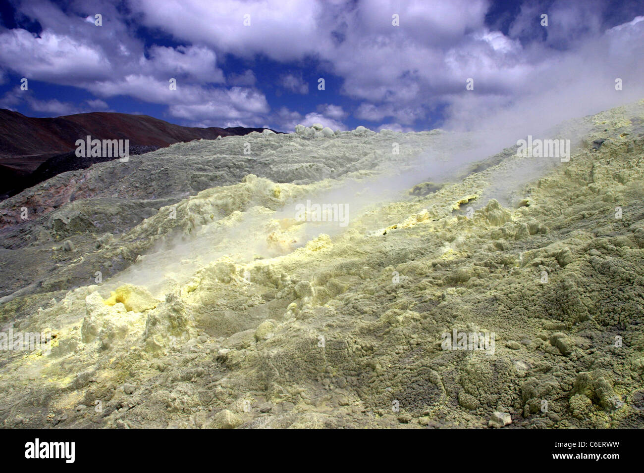 Sulfur Mine on the west side of the Sierra Negra Volcano on Isabela Island. Isla Isabela, Galapagos, Ecuador, South America Stock Photo