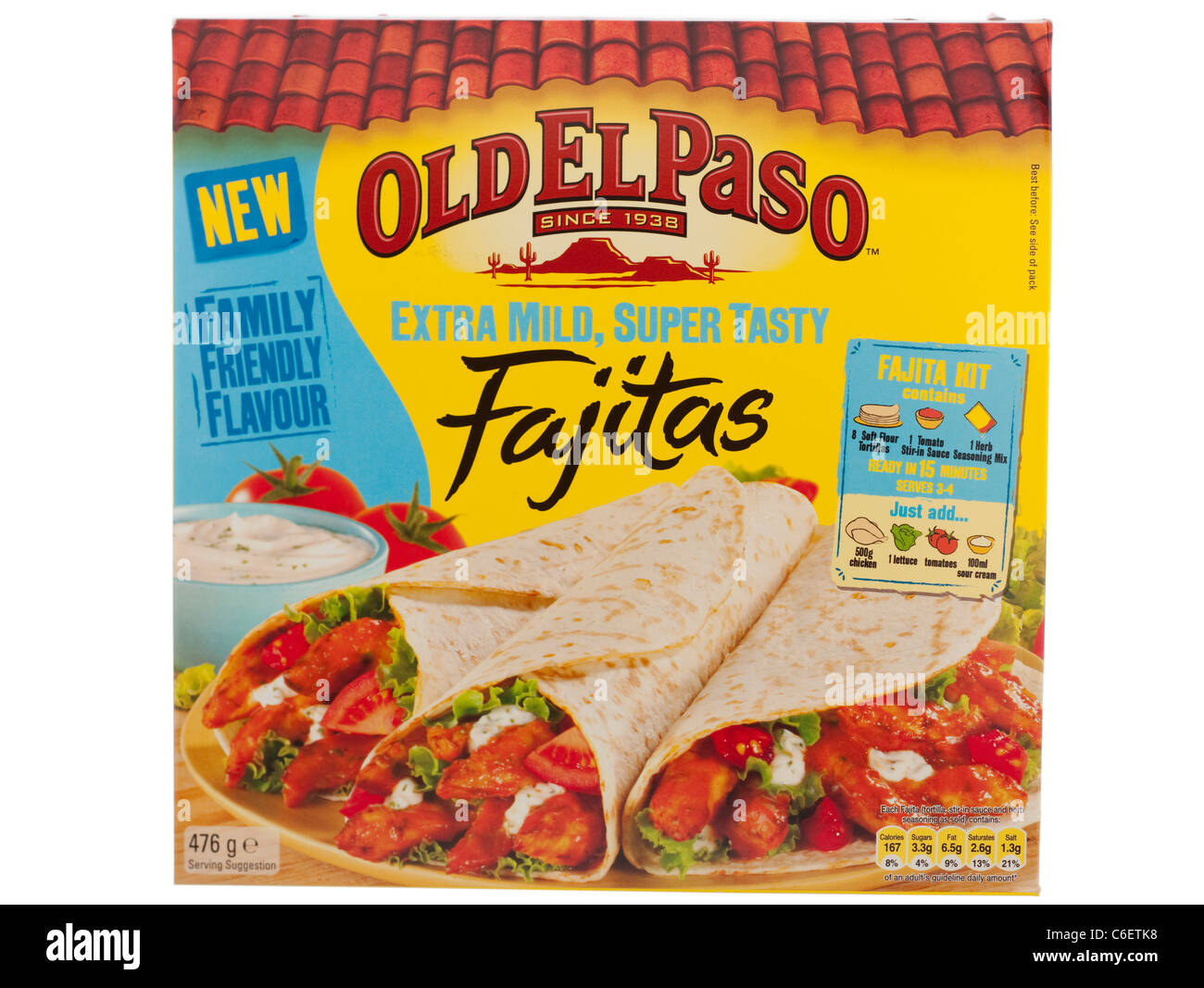 Box of Old El Paso extra mild Fajitas serving 3 or 4. Stock Photo