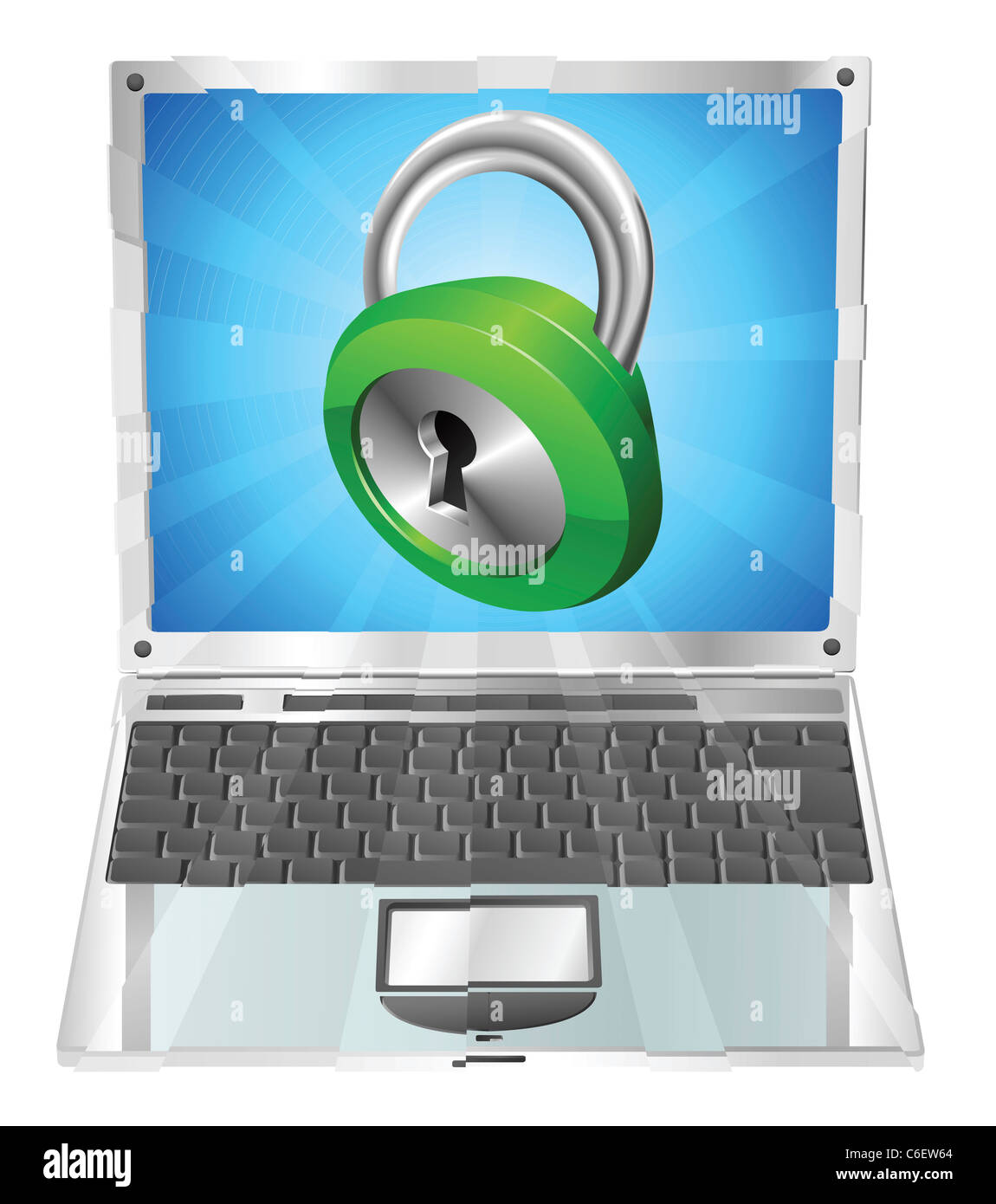 Lock icon coming out of laptop screen concept Stock Photo
