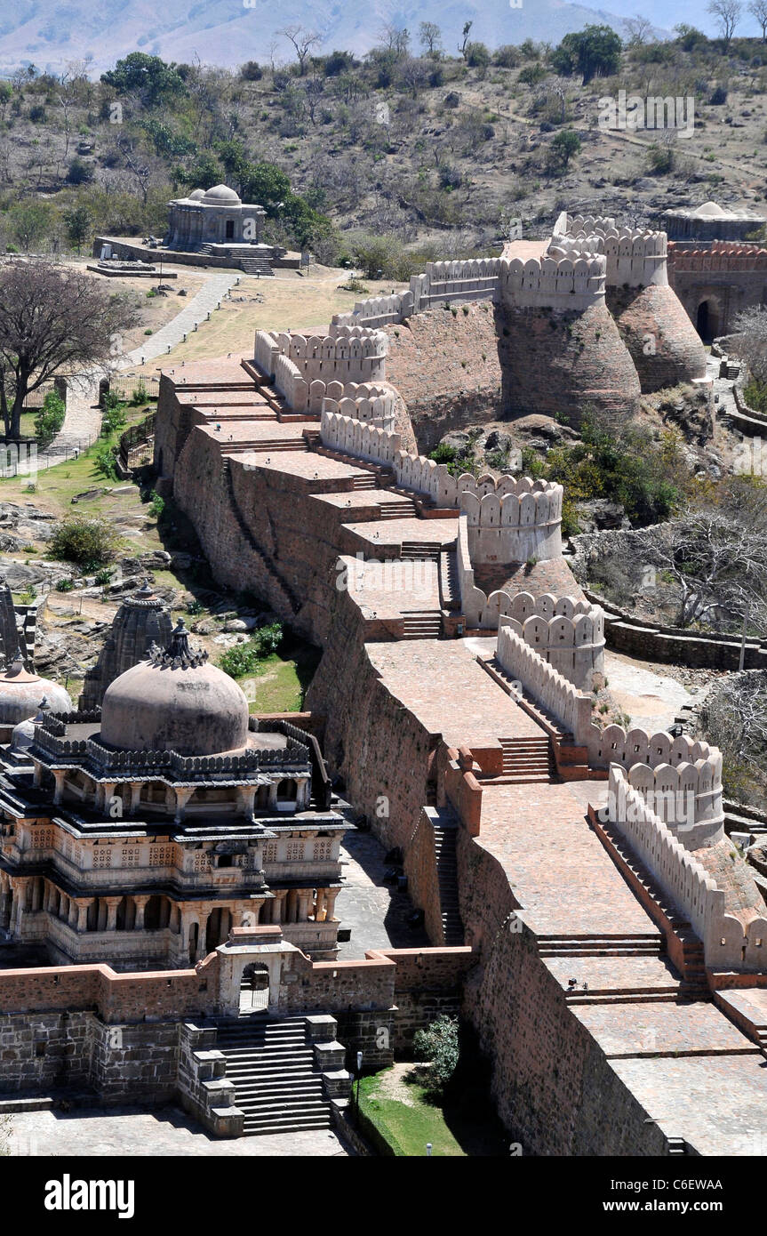 Temples and fortifications Kumbhalgarh Fort Rajsamand District Rajasthan India Stock Photo