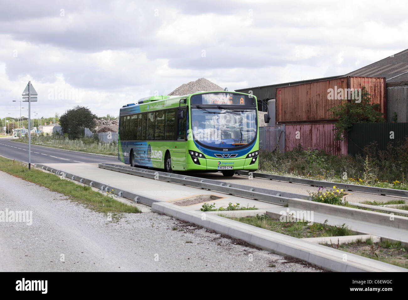 Bus joining Cambridge Guided Busway at St Ives Stock Photo Alamy