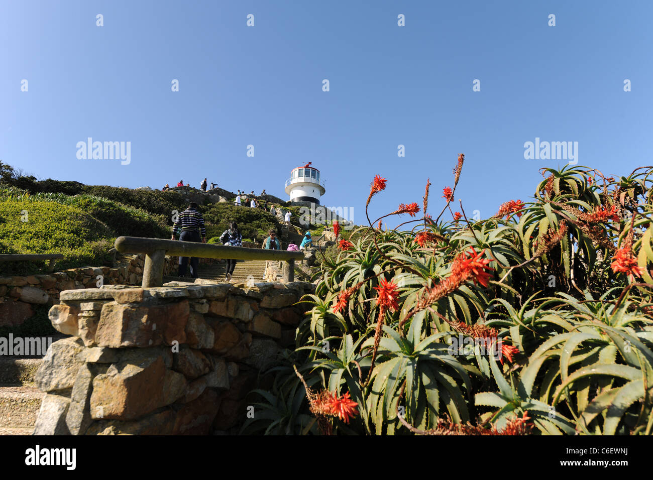 Historic Lighthouse (1860-1919), Cape Point, Cape of Good Hope, Table Mountain National Park, Western Cape, South Africa Stock Photo