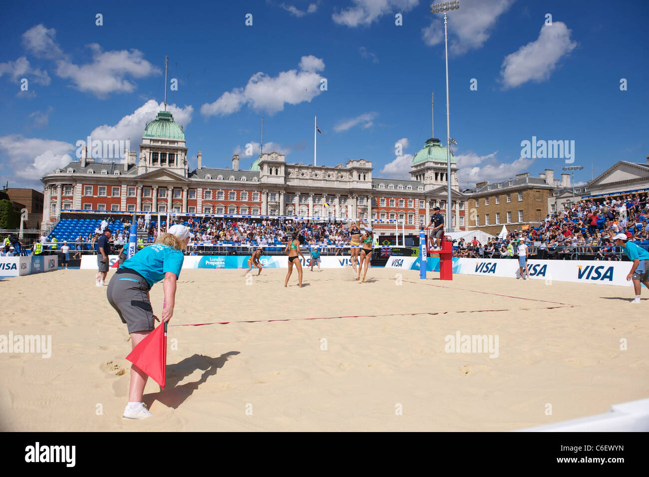 FIVB Beach Volleyball International, Olympic Test Event, Horse Guards Parade London, England Stock Photo