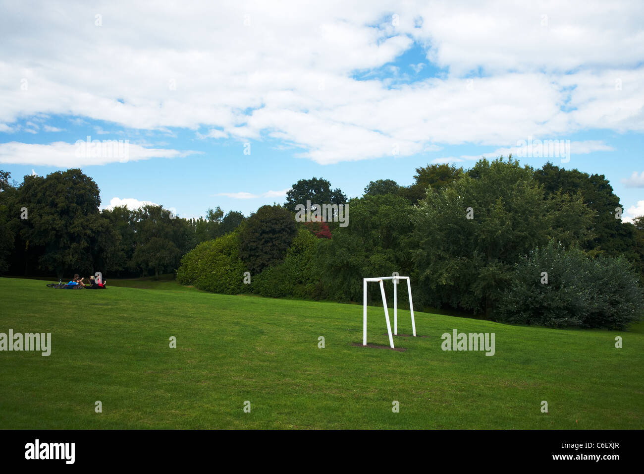 Goal post in suburban park Stock Photo