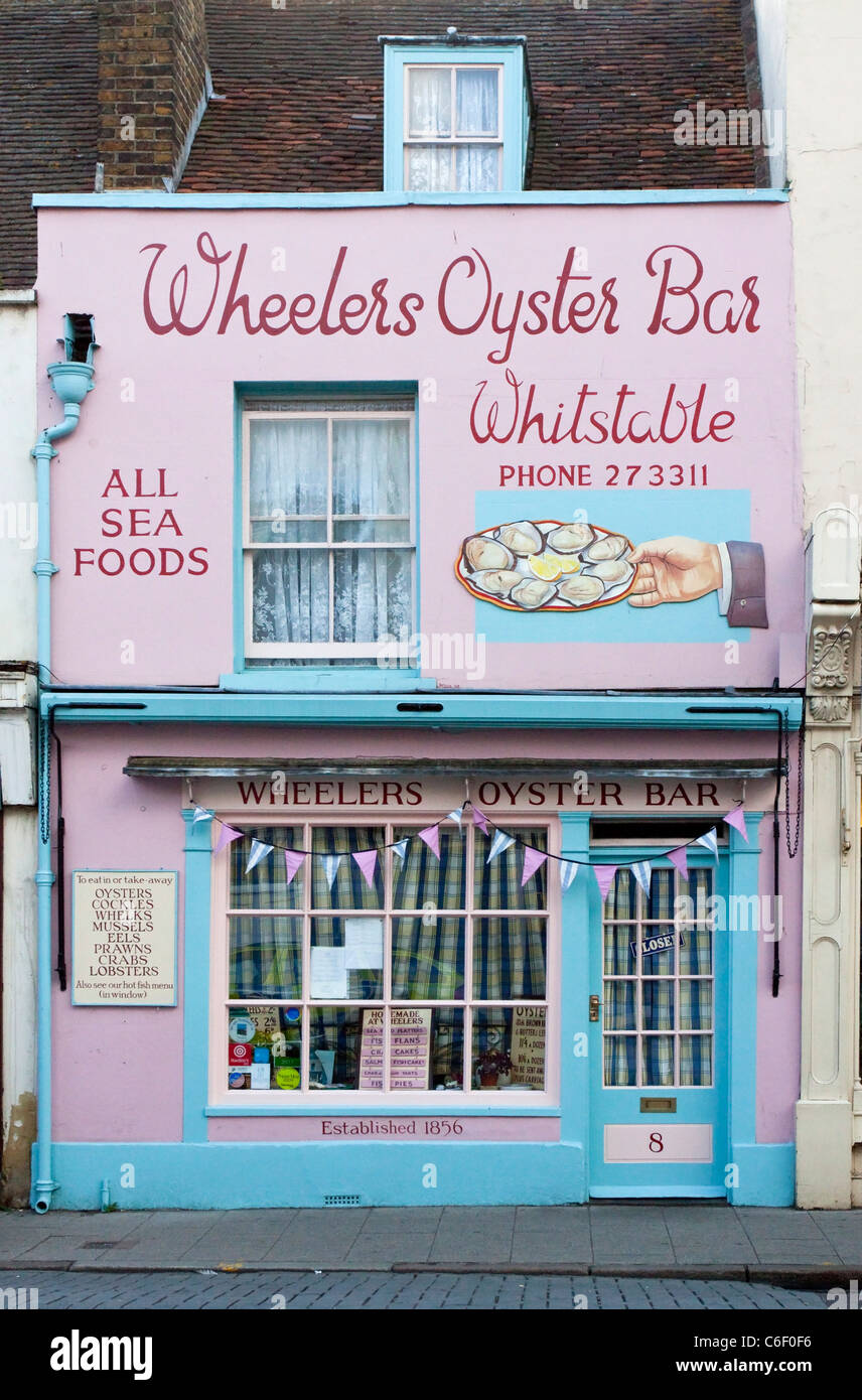 The famous Wheelers Oyster Bar in Whitstable High Street. Stock Photo
