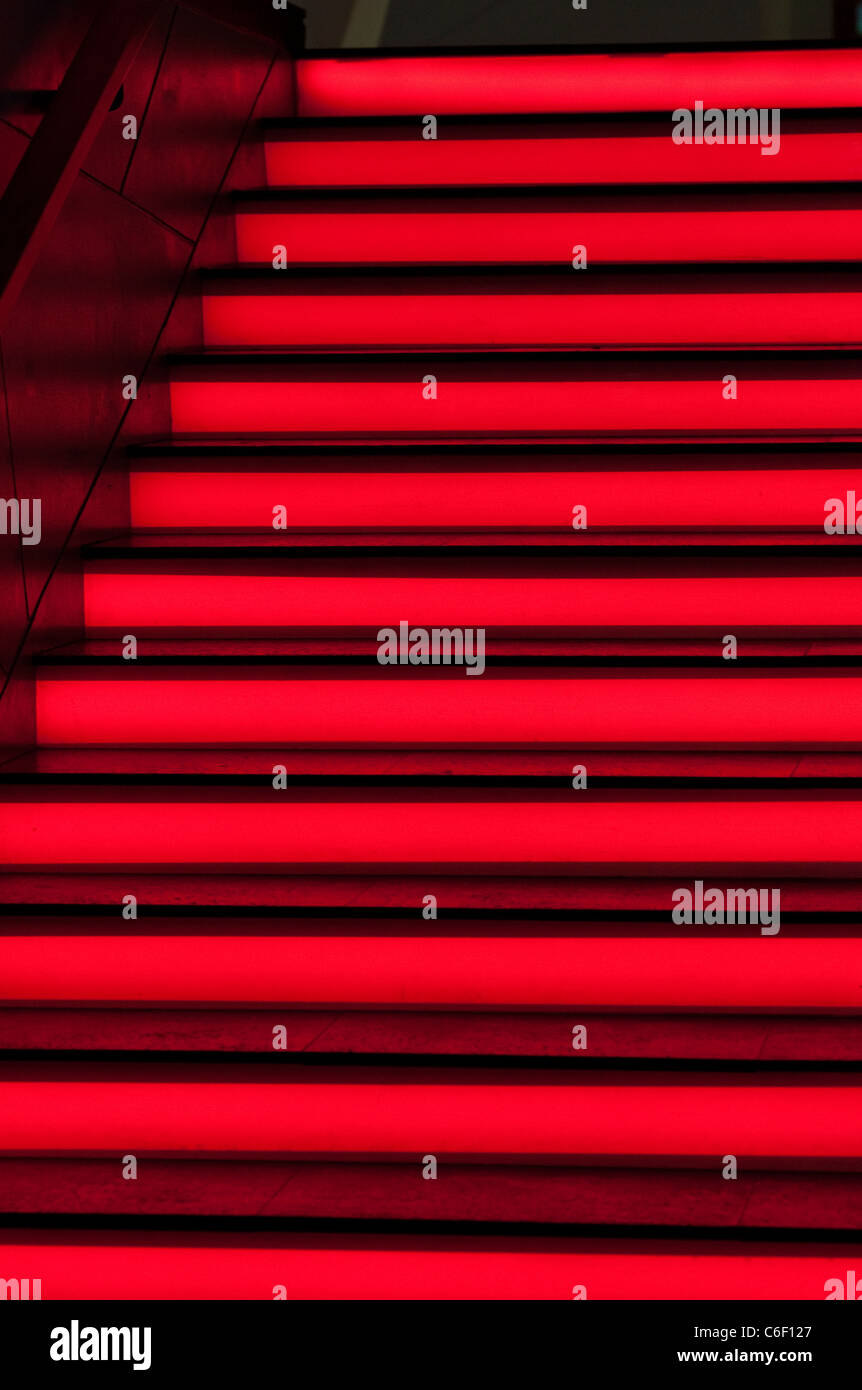 Illuminated neon light steps, Bangkok, Thailand Stock Photo