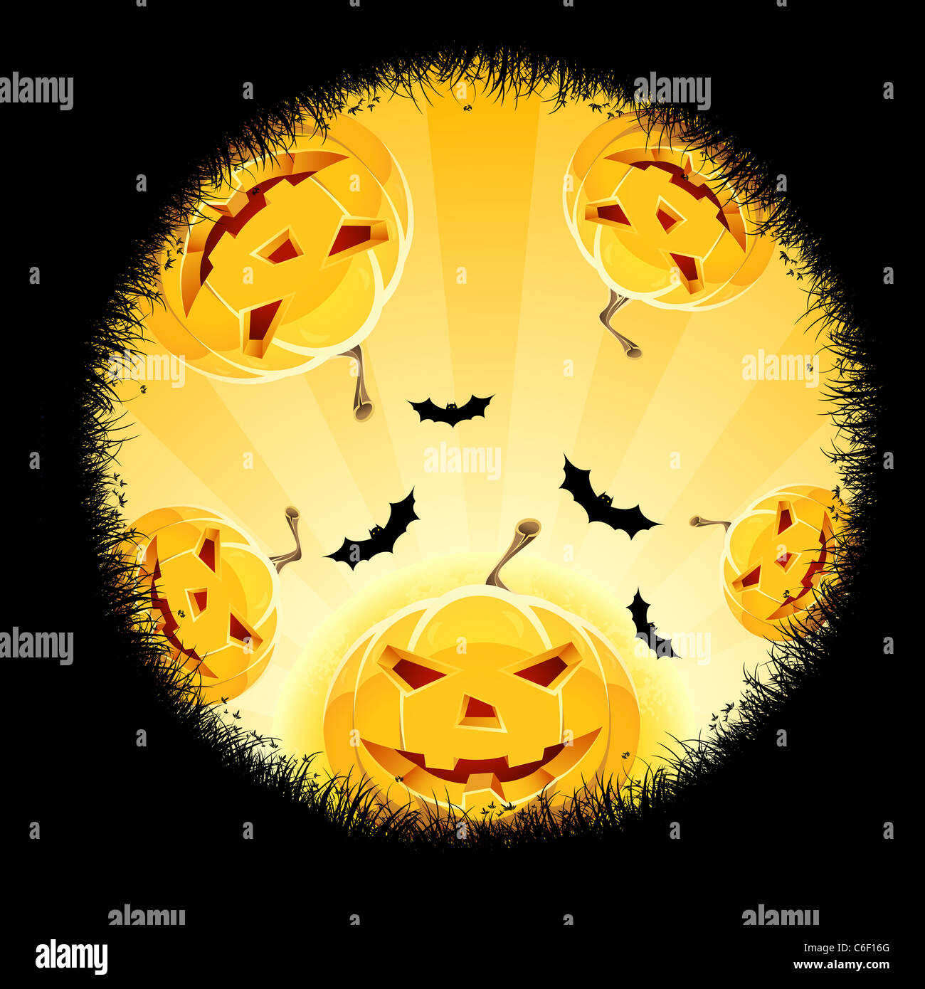 Halloween background with pumpkins bats stars and moon Stock Photo - Alamy