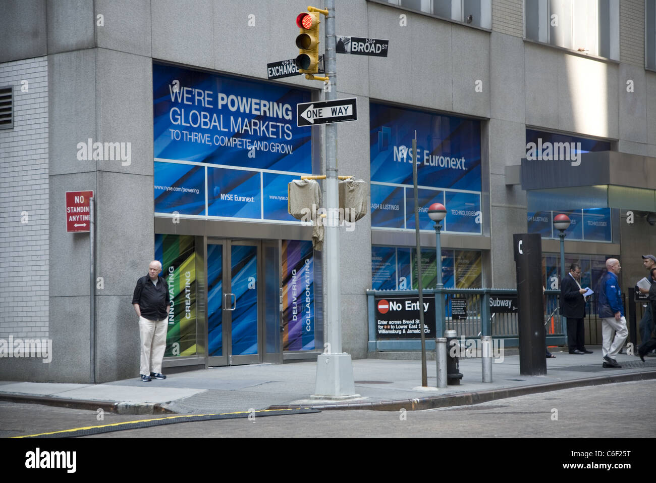 Corner of Exchange Place and Broad Street at the NY Stock Exchange. Stock Photo