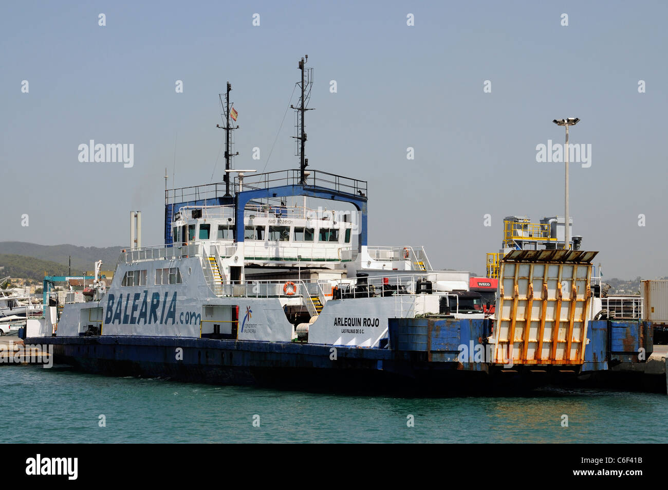Inter island ferry Arlequin ROJO alongside in Eivissa Port Ibiza a Spanish Island Stock Photo