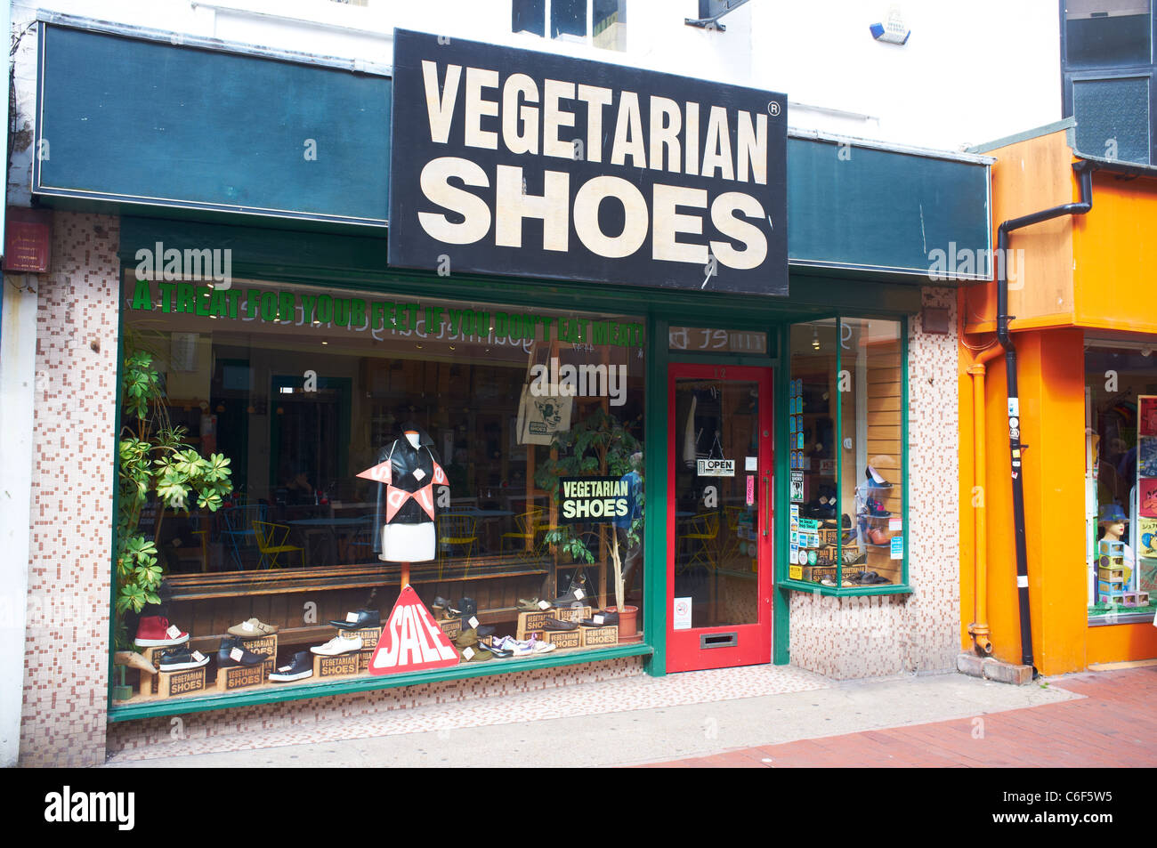 Vegetarian shoes store Gardner Street Brighton UK Stock Photo - Alamy