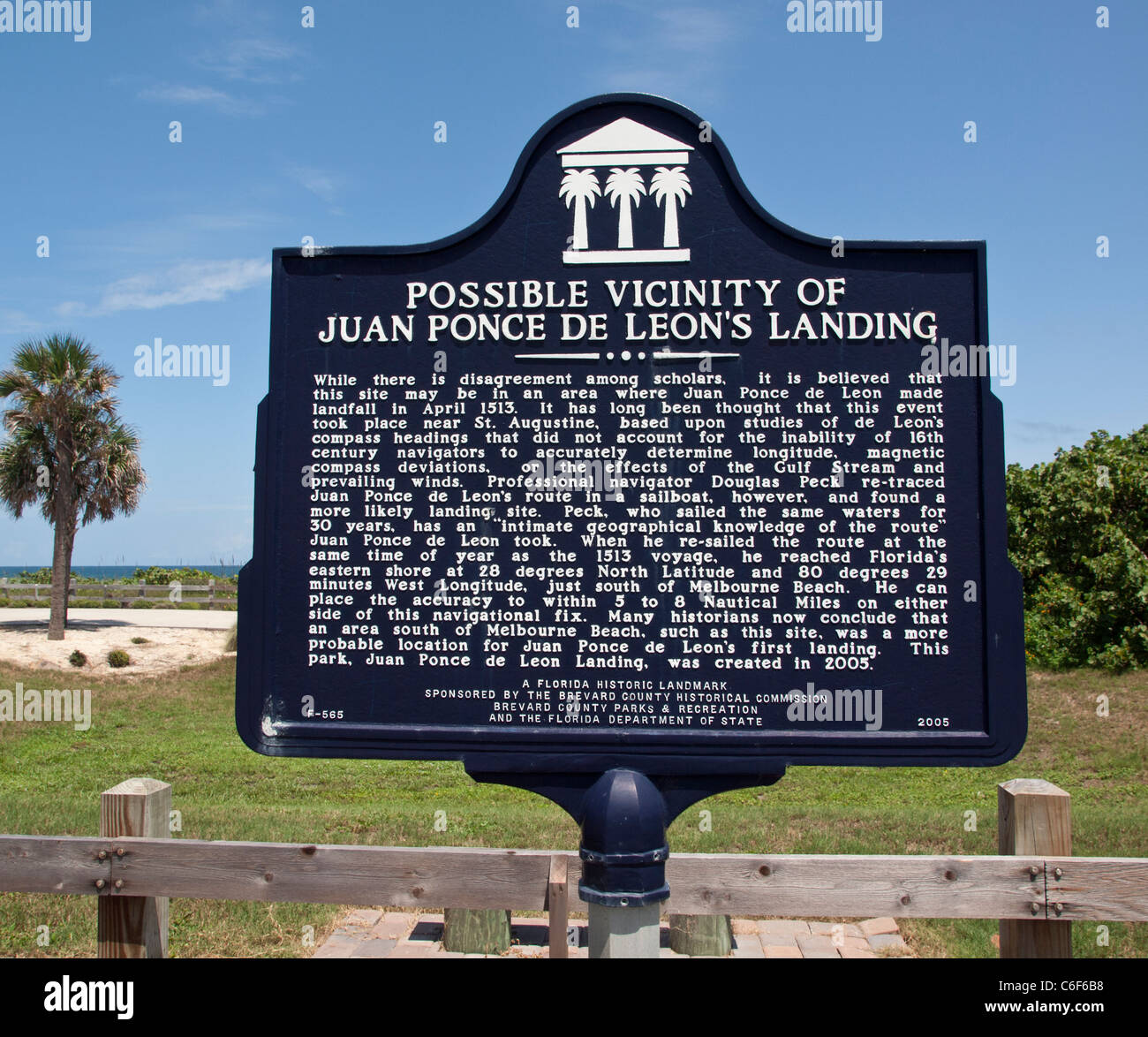 Ponce de Leon Landing site at Melbourne Beach on the East Coast of