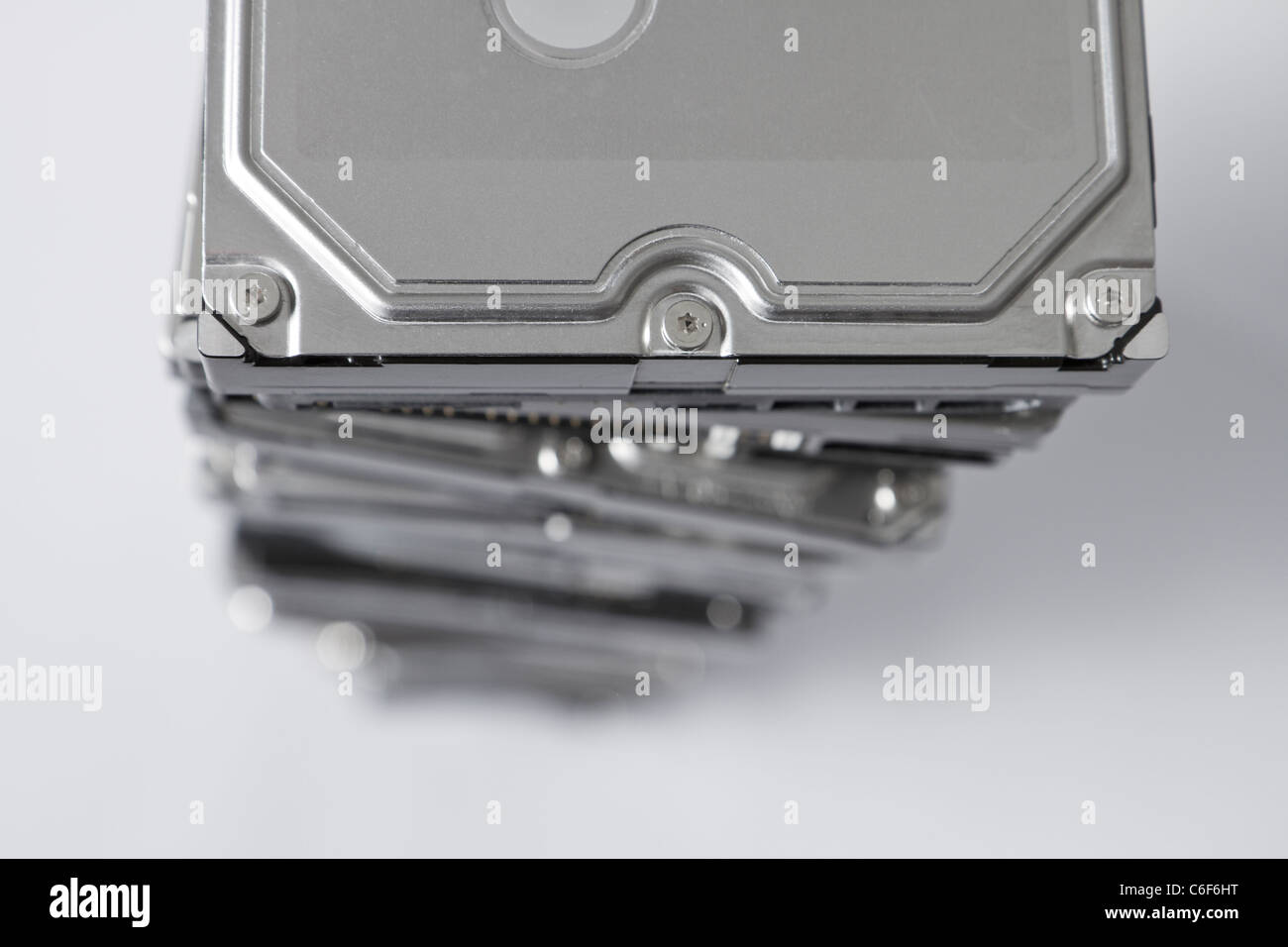 stack of hard disk drives with depth of field Stock Photo