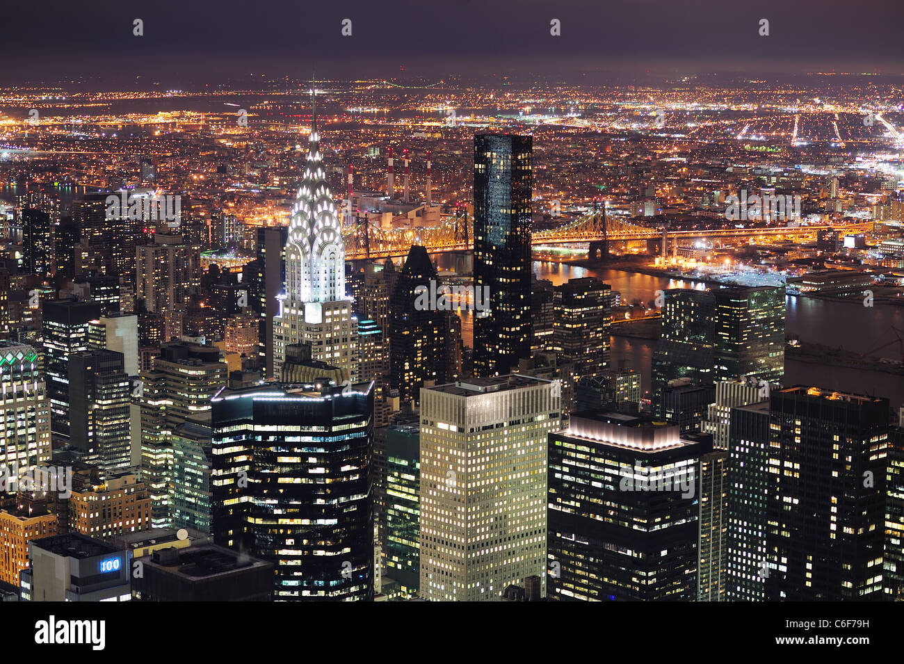 New York City Manhattan aerial view at dusk with urban city skyline and ...