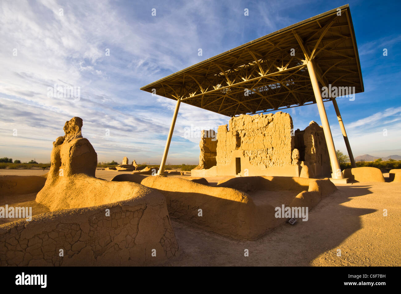Casa Grande Ruins National Monument, in Coolidge, Arizona A group of Hohokam structures. Stock Photo