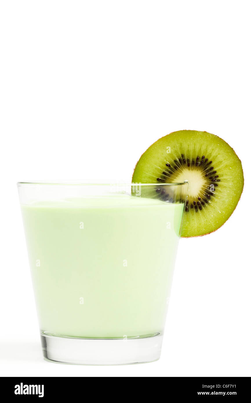 kiwi milkshake with a blade of a kiwifruit on white background Stock Photo