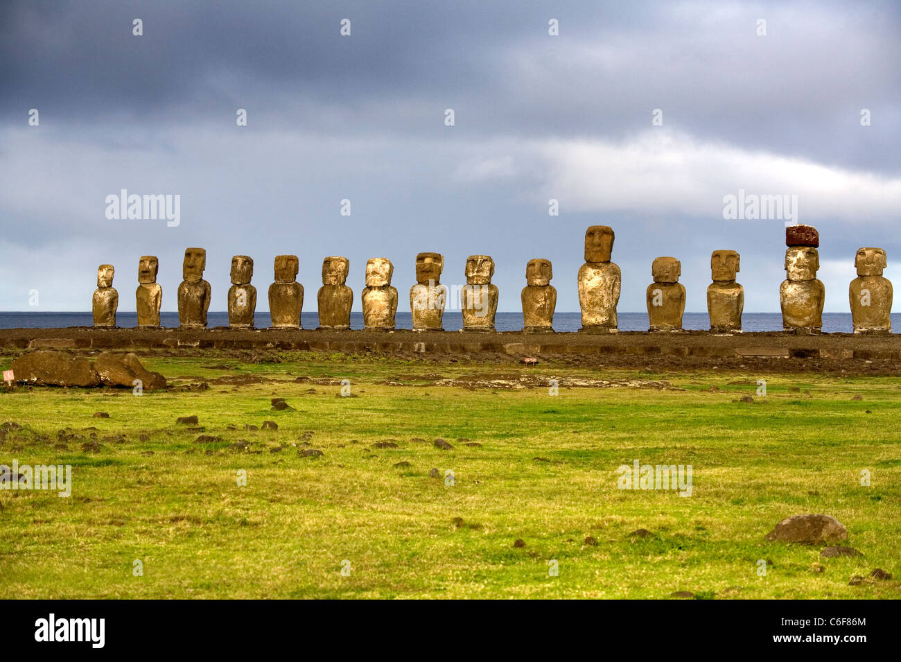 Ahu Tongariki, Rapa Nui, Easter Island Chile Stock Photo